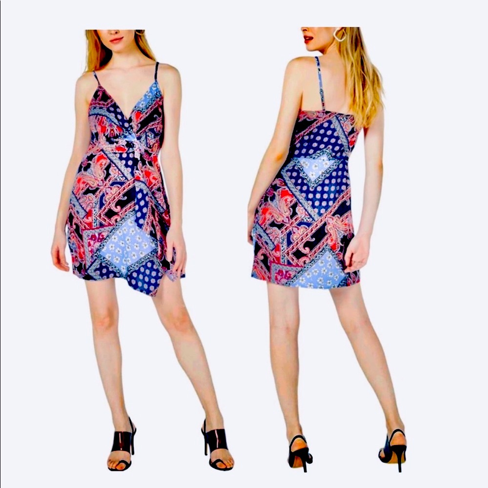 NWT House of Polly blue red sundress patchwork mini dress L